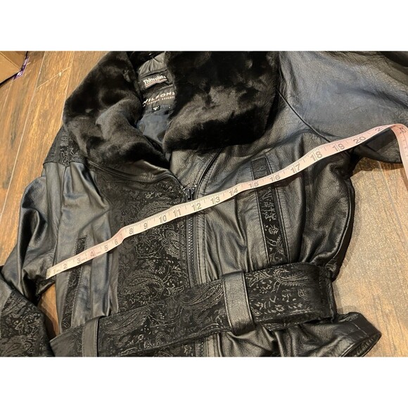 Vintage Wilsons Leather Jacket Black Floral Paisley Tie Waist cropped size small - Picture 12 of 12